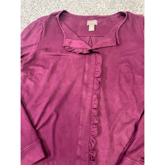 Chico’s Faux Suede Ruffle Front Button Front Blouse, Long Sleeve Women’s 0 (XS) - Picture 2 of 10